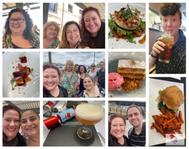 Collage of photos of the TMIC team having lunch together at the Harbourfront restaurant.